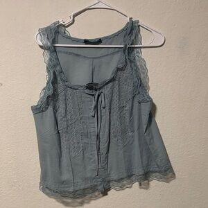 Elegant Lace Trimmed Blue Top - Small
